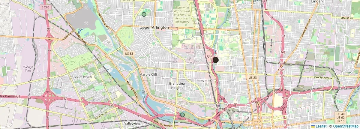Columbus map with existing demo customers and one highlighted new prospect.